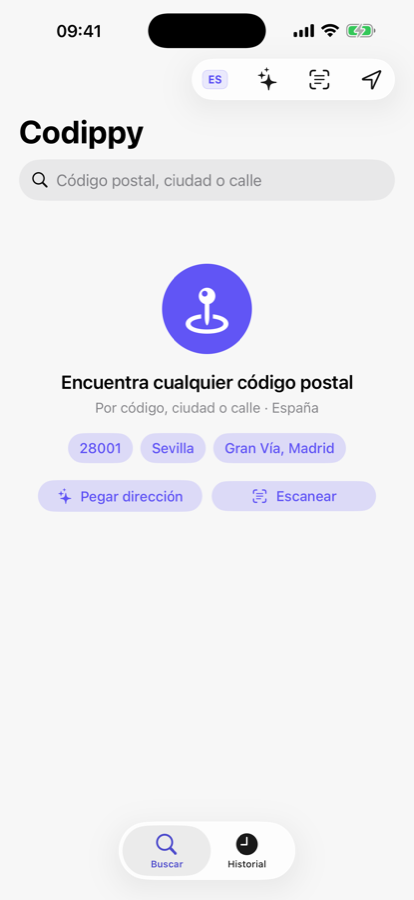 Pantalla de inicio de Codippy